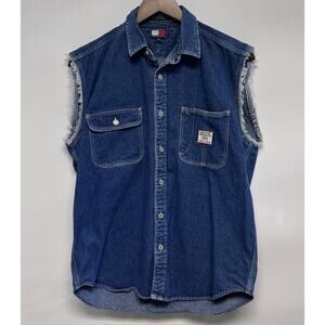 Vtg Tommy Hilfiger Denim Button Up Shirt XL Workwear Y2K 90s Biker Hip Hop Vest